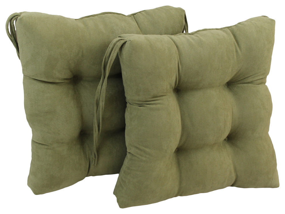 16" Solid Micro Suede Square Tufted Chair Cushions, Set of 2, Sage Green