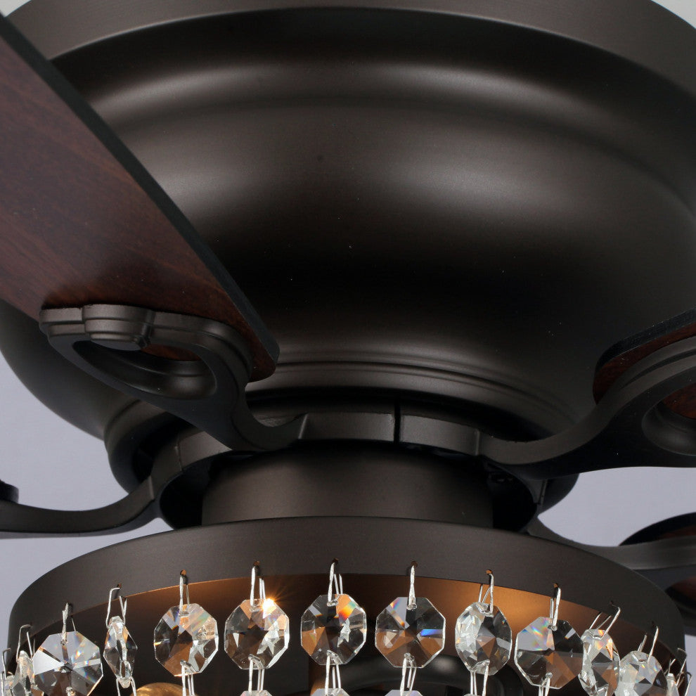 48 in. New Bronze Flush Mount Crystal Ceiling Fan with Light Kit and Remote