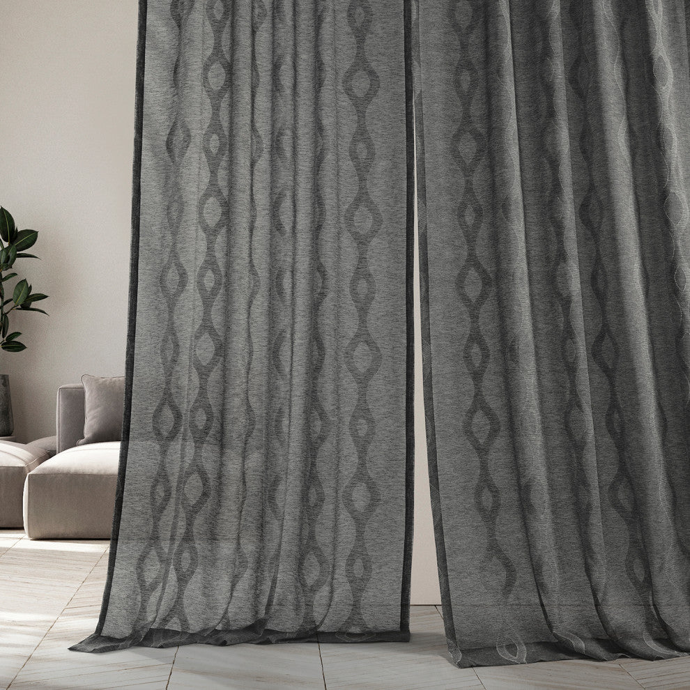 Vega Patterned Linen Sheer Curtain, Vega Charcoal, 50"x108"