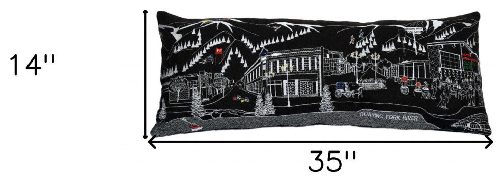 35" Black Aspen Nighttime Skyline Lumbar Decorative Pillow