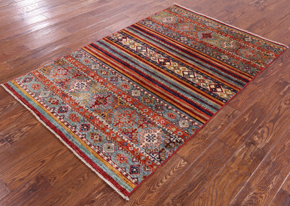3' 10" X 6' 0" Hand Knotted Wool Super Kazak Khorjin Rug - Q12689