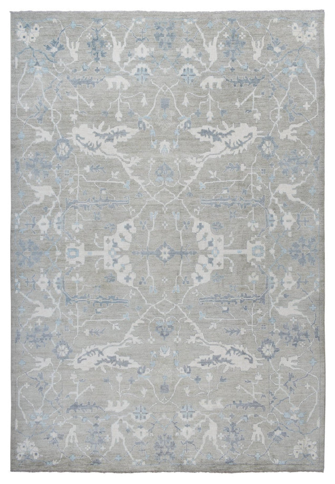 Gray Soft Wool Hand Knotted, Afghan Angora Oushak Oversize Rug, 14'0"x17'10"