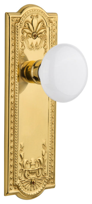 Single Meadows Plate With White Porcelain Knob, Polished Brass