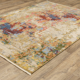 Saturn Contemporary Abstract Beige/ Multi Wool Blend Area Rug 3'3" x 5'