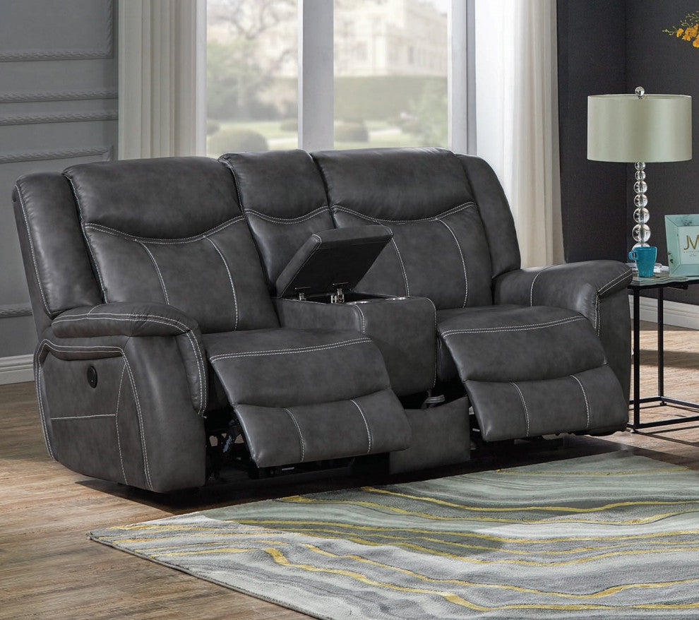 Upholstered Motion Loveseat with Storage Drawer, Gray