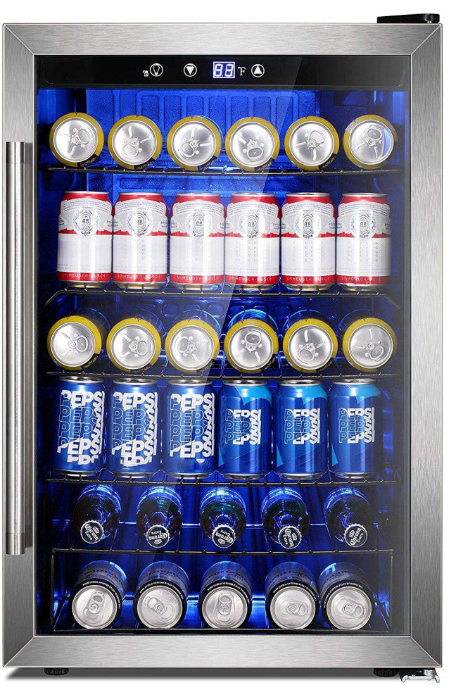 Beverage Refrigerator Cooler 145 Can Mini Fridge Glass Door for Soda Beer or W