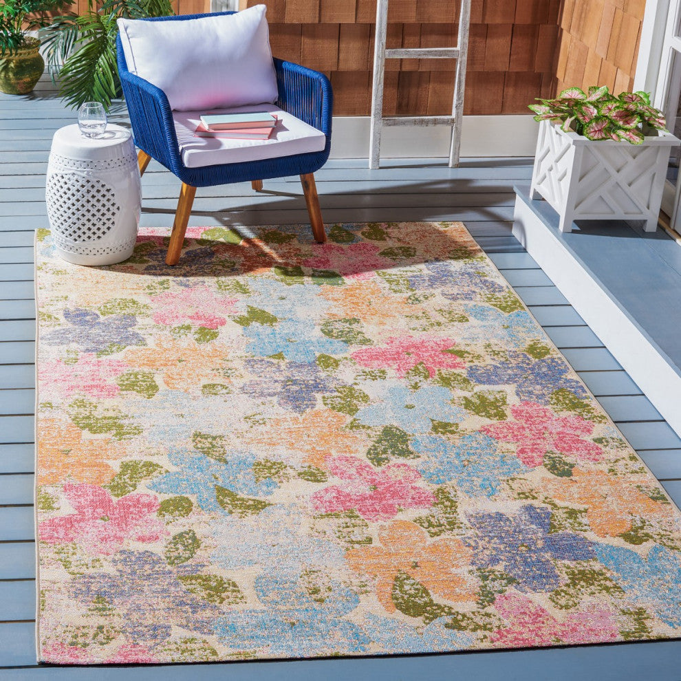 Safavieh Summer Collection Indoor-Outdoor SMR410 Rug, Blue/Pink, 6'6"x9'4"