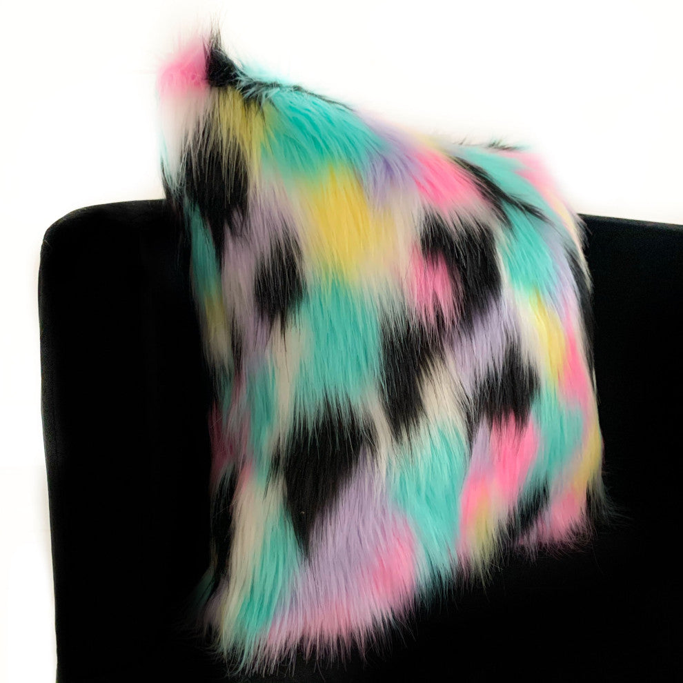 Plutus Multi Exotic Animal Faux Fur Luxury Throw Pillow, 18"x18"
