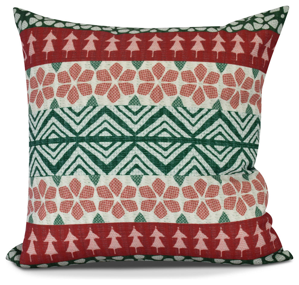 FairIsle, Geometric Print Outdoor Pillow, Red, 16" x 16"