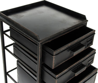 Close-up top surface and drawer area on white background (detail shot).