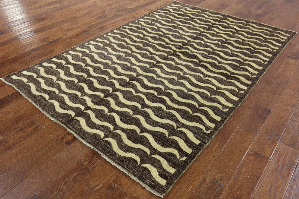 New 6'x8' Brown All Over Mustache Design Gabbeh Hand Knotted Wool Area Rug H8581