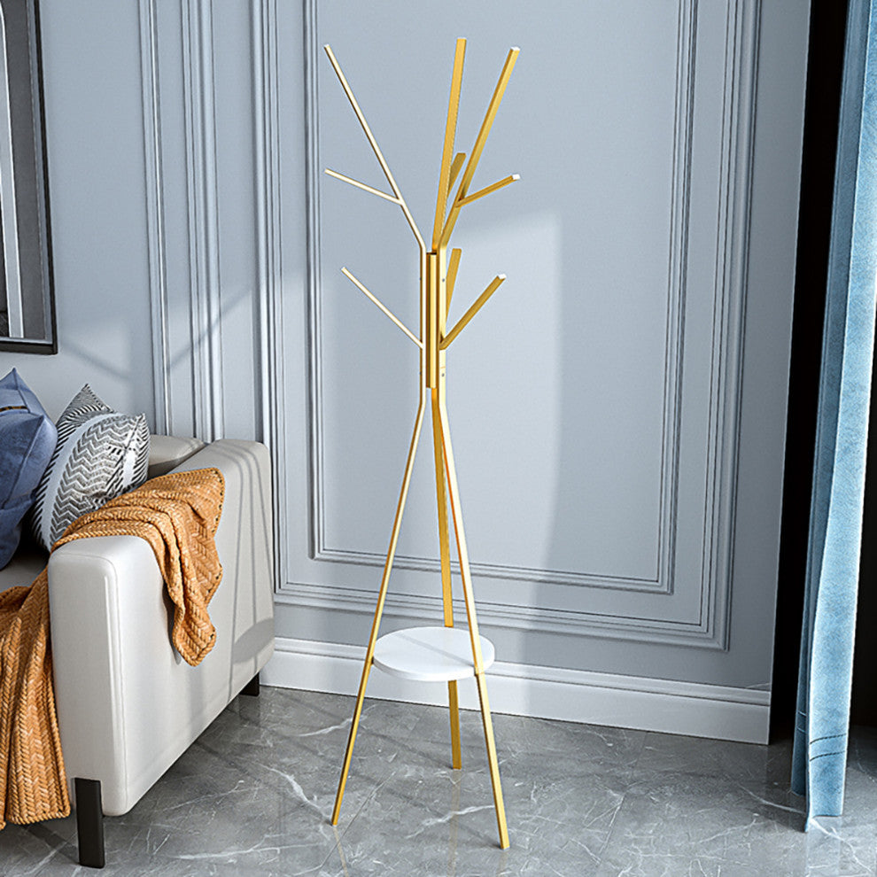 70.9" Modern Freestanding Coat Rack Hanging with Shelf Marble Base, Gold