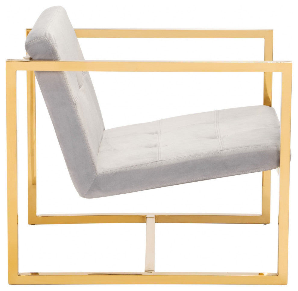 Gold Cubed Gray Microfiber Armchair