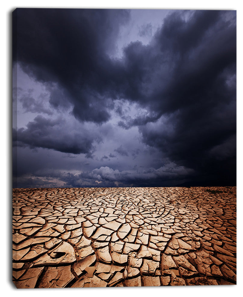 Dramatic Cloudy Sky over Drought Land, Landscape Canvas Art, 12"x20"