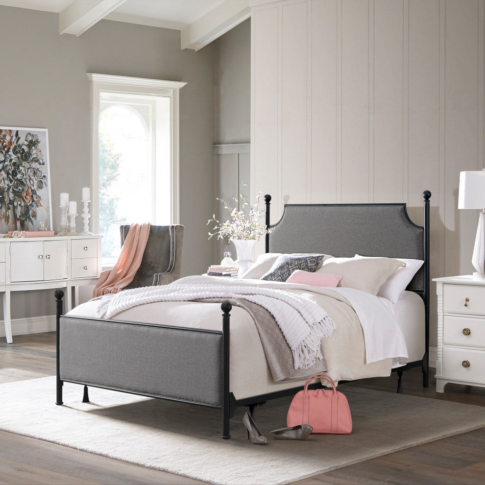 McArthur Metal and Upholstered Bed, Black, Queen