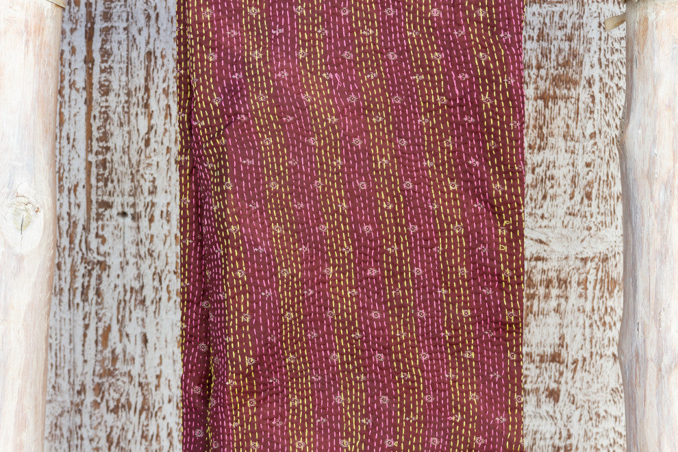 Maroon and Teal Silk Kantha Throw