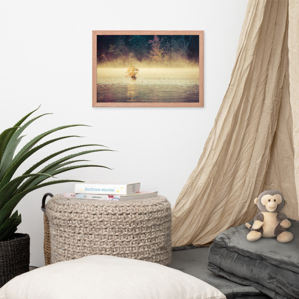 Golden Mist on Waples Pond Framed Photo Paper Wall Art Prints, Red Oak, 12" X 18"