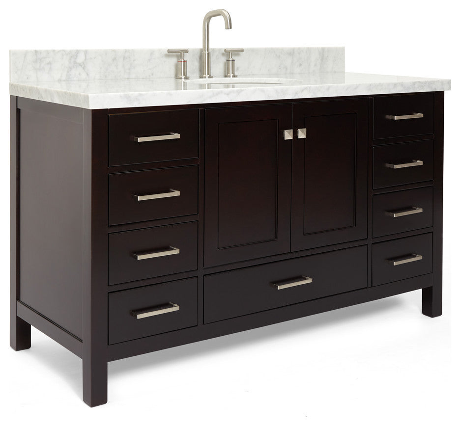 ARIEL Cambridge 55" Single Oval Sink Bathroom Vanity Espresso With Marble Top