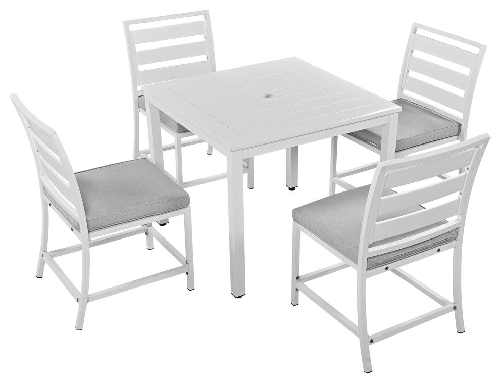 5-Piece Outdoor Steel Patio Dining Set with table and four chairs, White