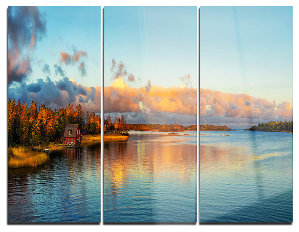 "Autumn Sunset Panorama" Photo Metal Wall Art, 3 Panels, 36"x28"