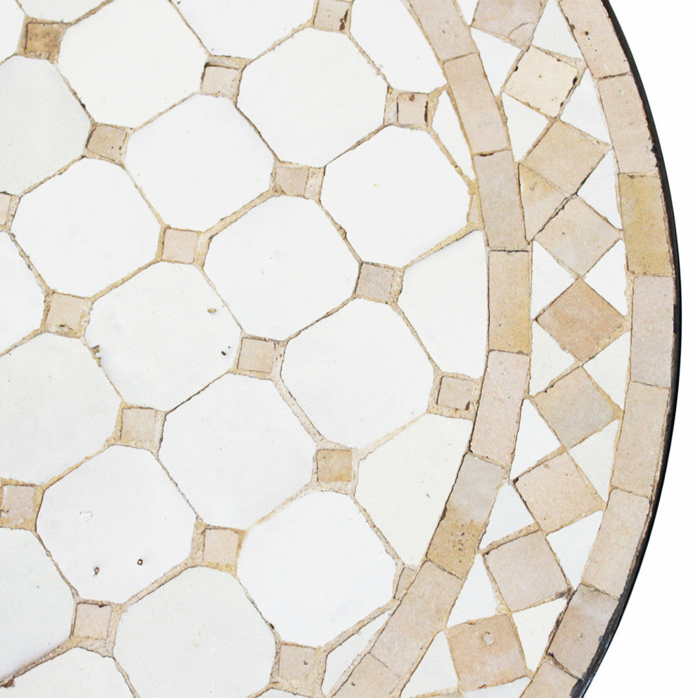 Outdoor Beige & White Round Mosaic Side Table