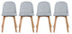 Set of 4 Plastic Chairs With Round Back Faux Leather Padded Seat Wooden Legs, Gray