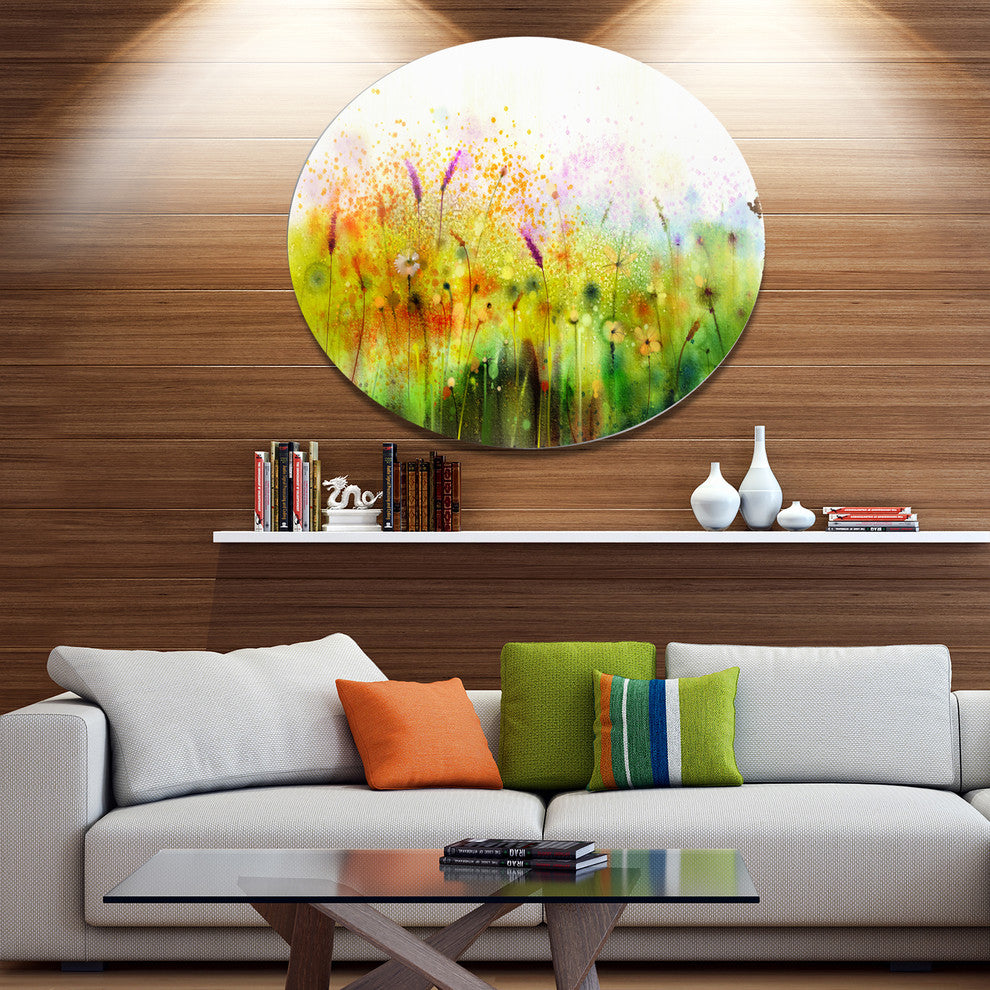 Cosmos Flowers And White Wildflowers, Floral Round Metal Wall Art, 11"