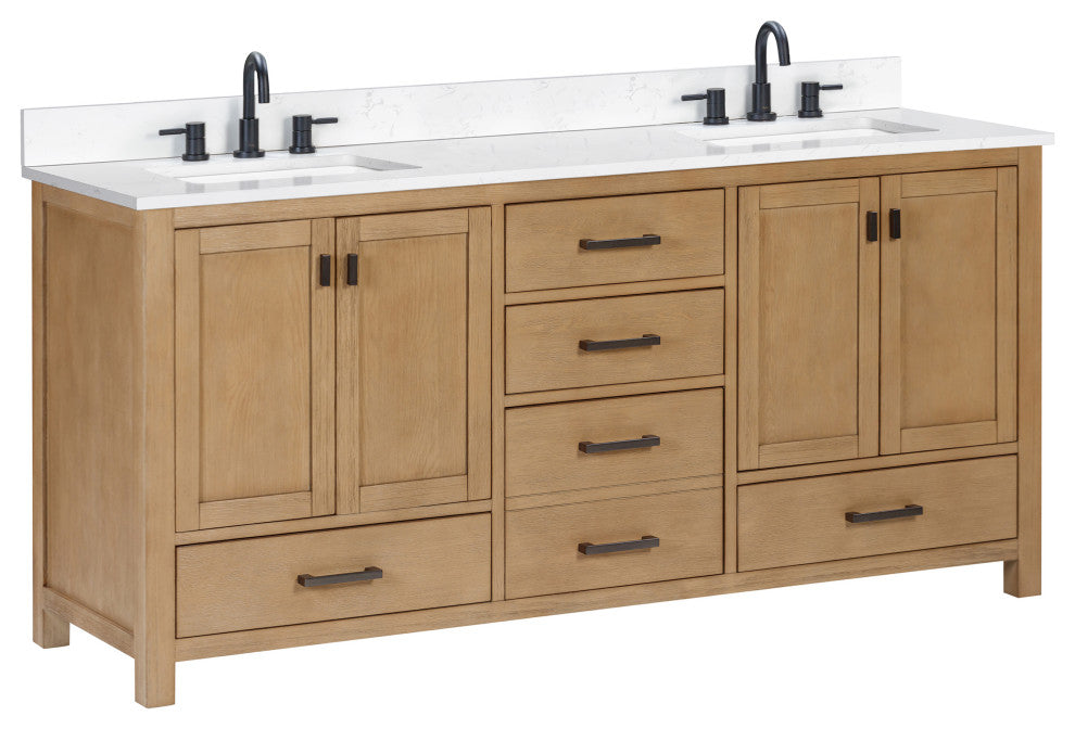 Modero Vanity Combo With Cala White Top, Brushed Oak, 72", Single Sink
