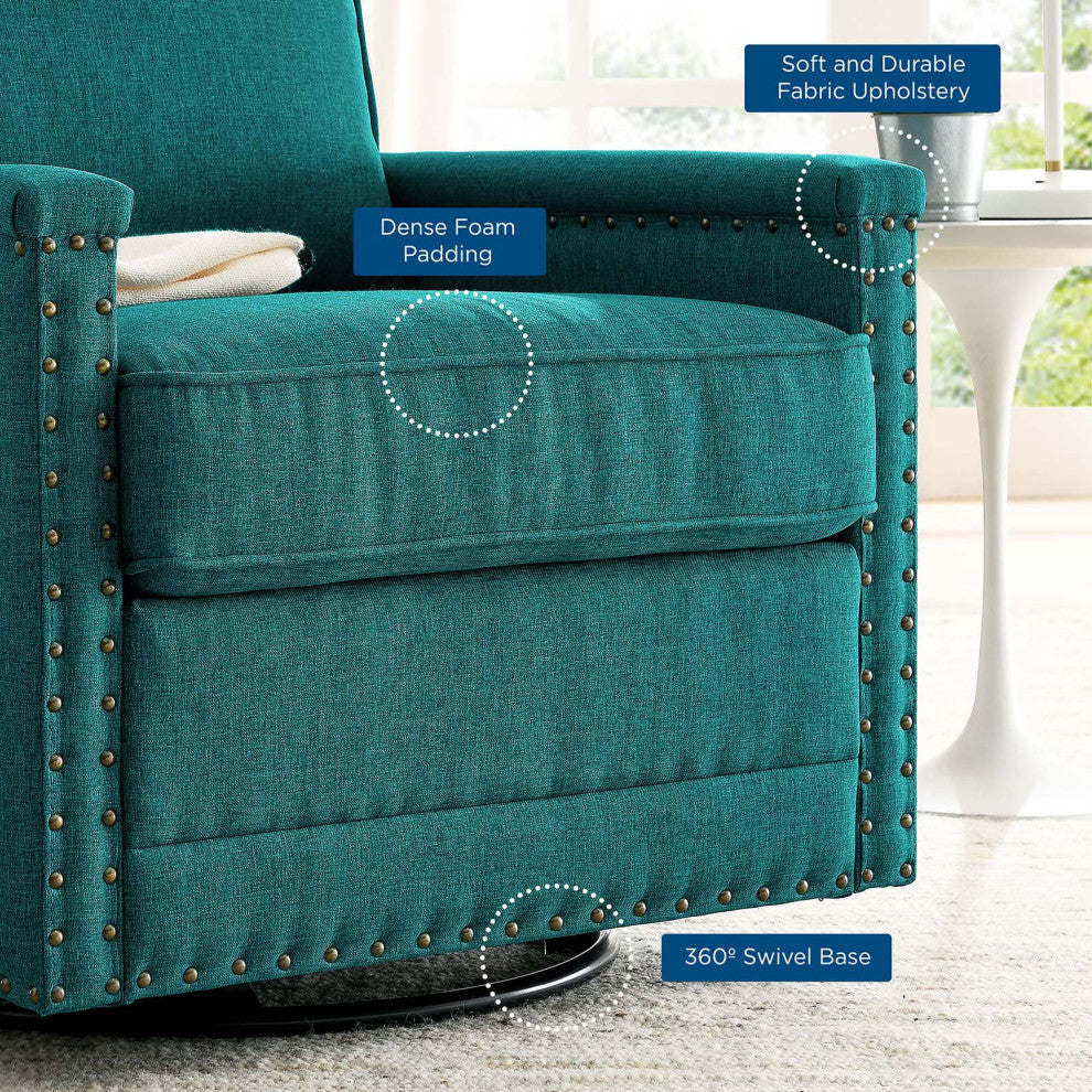Armchair Accent Swivel Chair, Fabric, Teal Blue, Modern, Lounge Hospitality