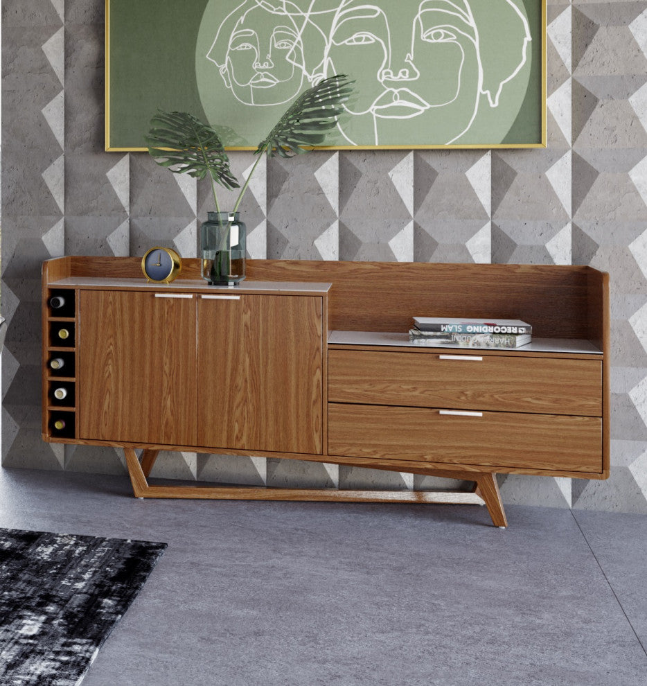 Modrest James Contemporary Walnut and White Buffet