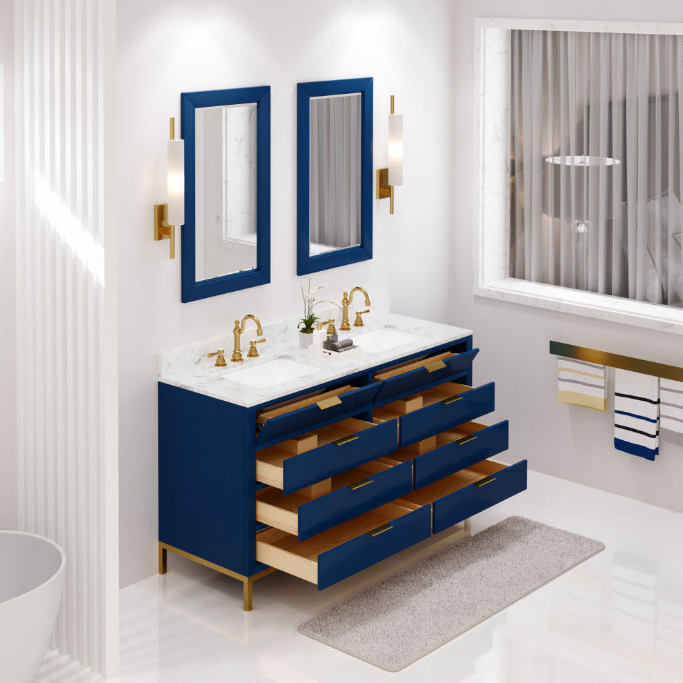 Bristol 60" Marble Countertop Vanity, Blue With Hook Faucet