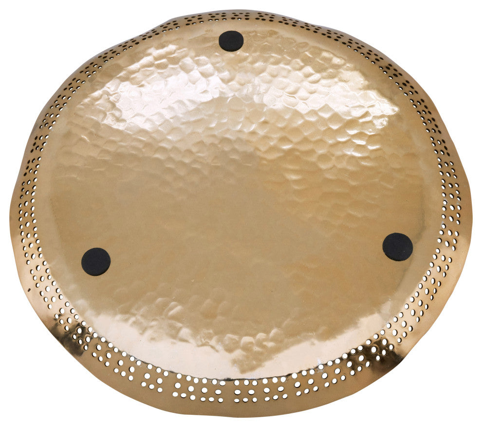 Metal Charger Plates With Hole Punched Design, Set of 4, 14"x14", Gold