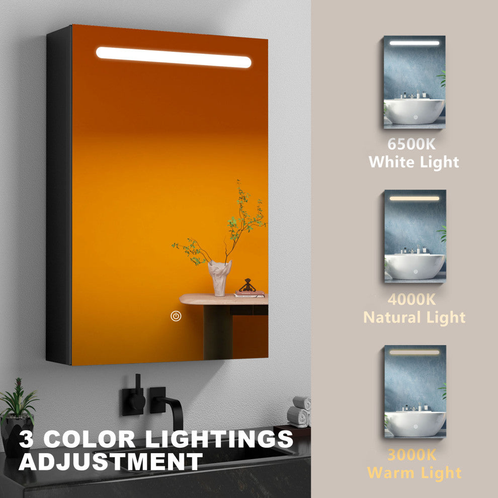 30" Aluminum Surface Mount 2-door Medicine Cabinet with Mirror and LED Lighted
