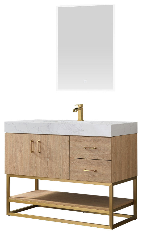 Alistair Vanity, North American Oak With Countertop, 42", With Mirror