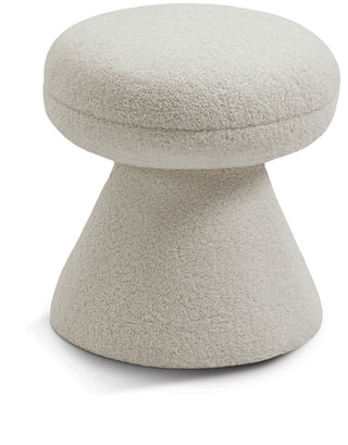Drum Faux Shearling Teddy Fabric Upholstered Ottoman/Stool, Beige