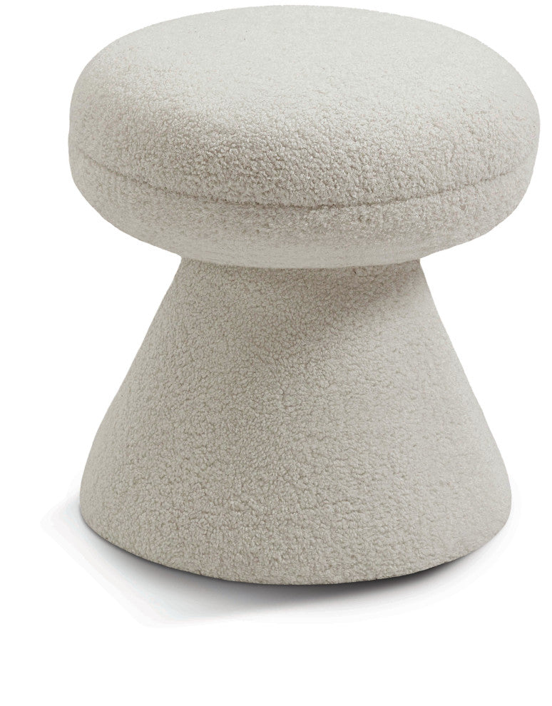 Drum Faux Shearling Teddy Fabric Upholstered Ottoman/Stool, Beige