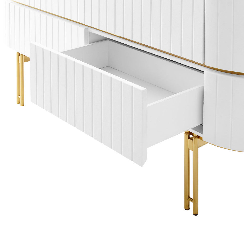 Console Entry Table Sideboard, White, Velvet, Modern, Mid Century Hotel Lounge