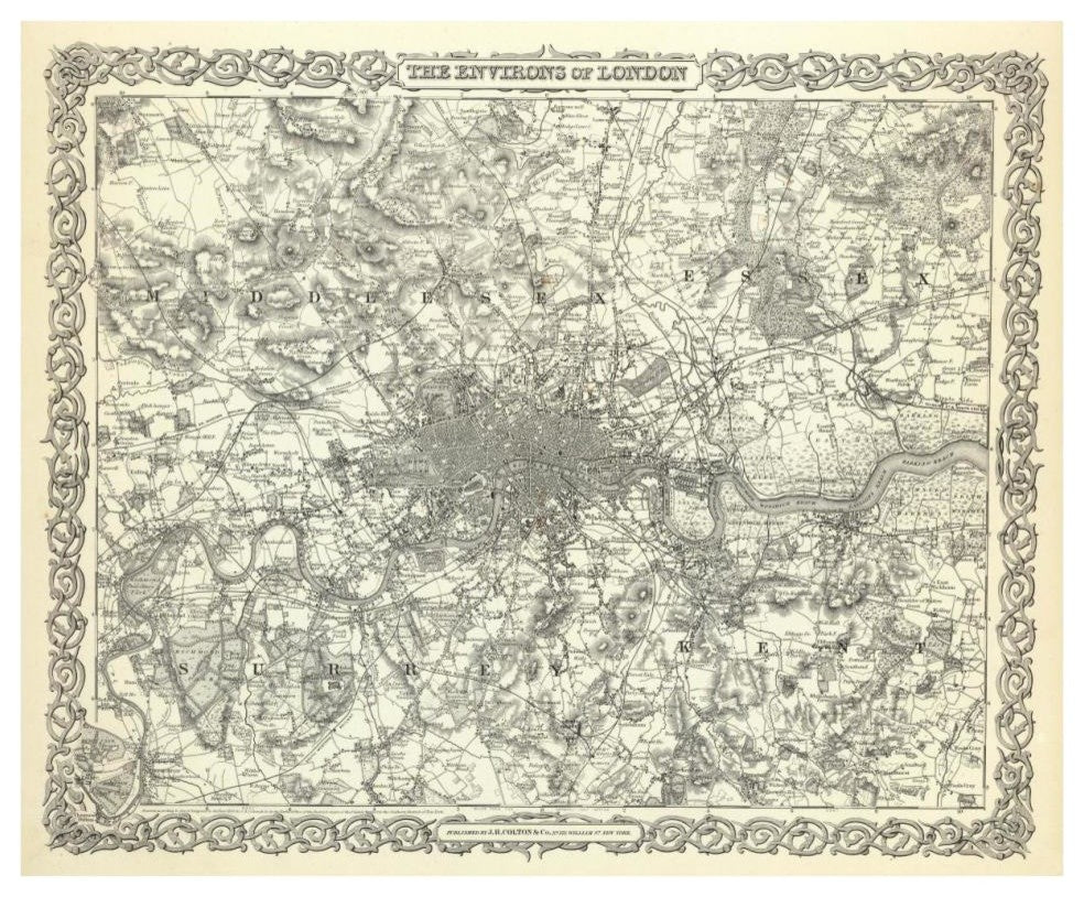 "The Environs of London, 1856" Digital Paper Print by G.W. Colton, 38"x31"