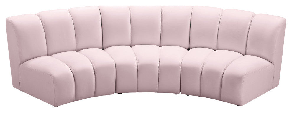 Infinity Channel Tufted Velvet Modular Chair, Pink, 3 Piece
