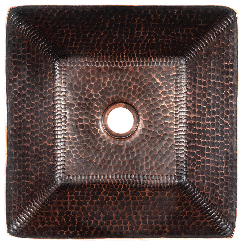 14" Square Hand Forged Old World Copper Vessel Sink