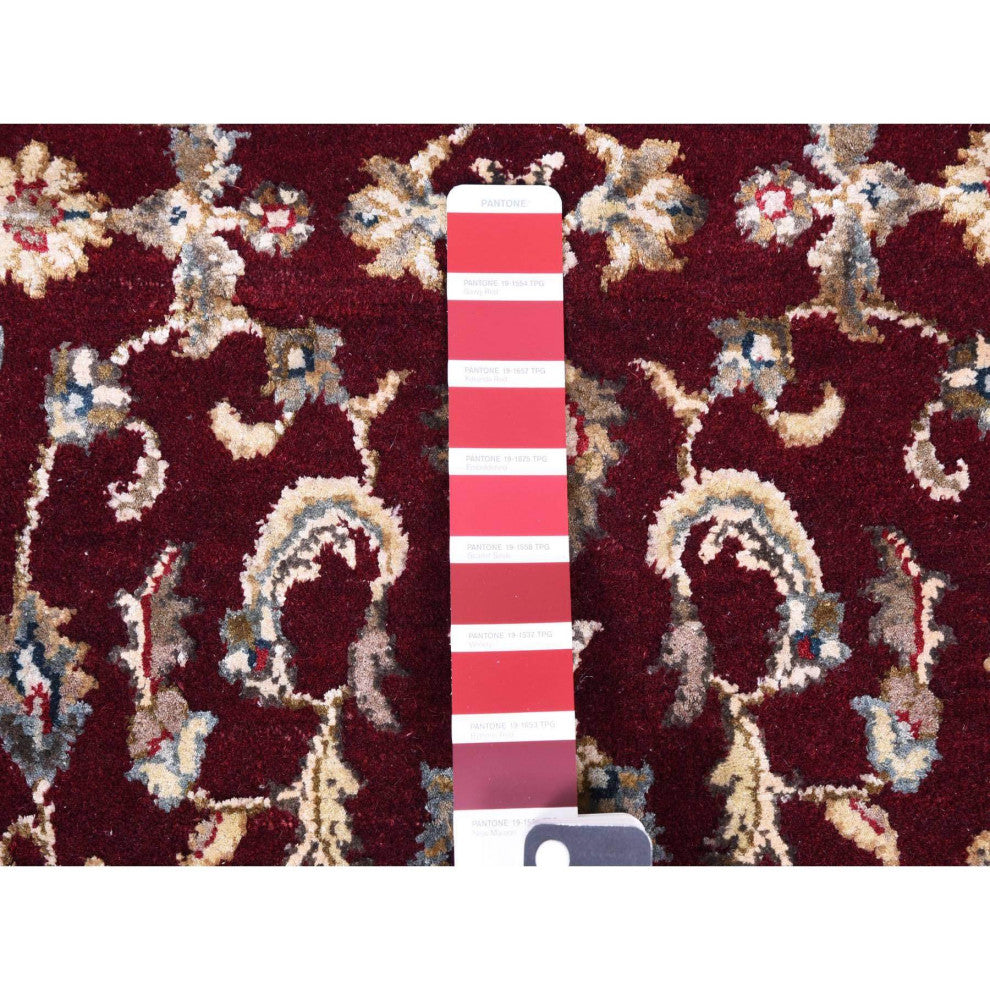 Burgundy Red, Wool and Silk, Hand Knotted, Rajasthan, Runner, Rug, 2'7" x 10'0"