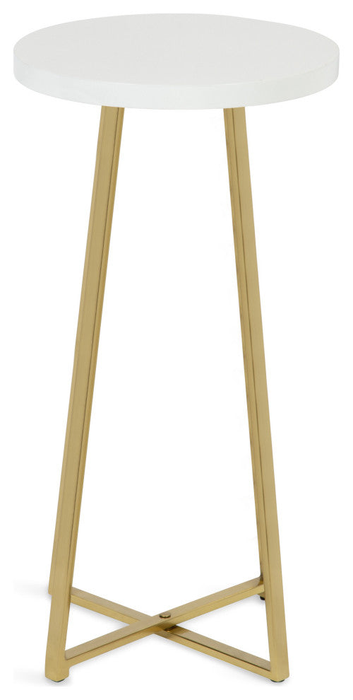 Zia Round Bar Stool, White/Gold, 13"x13"x25"