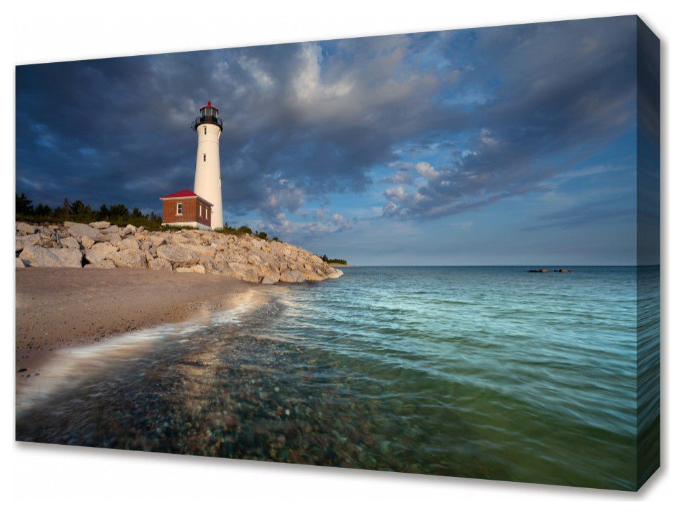 45" Beach With White Light House 4 Giclee Wrap Canvas Wall Art