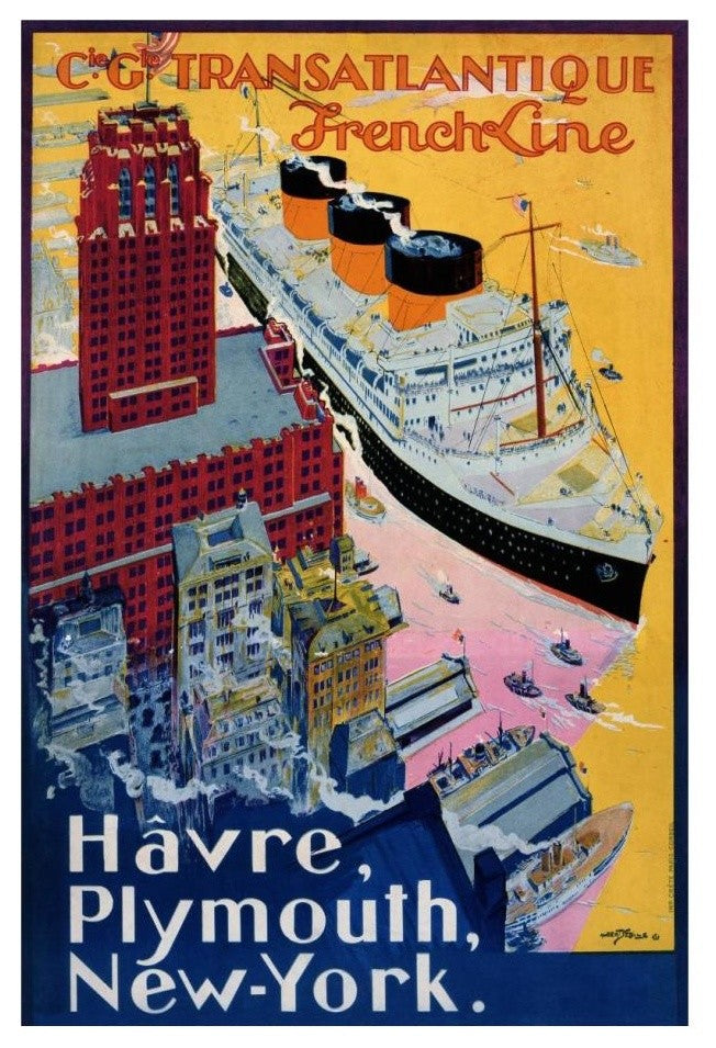 "Transatlantique-French Line / Paris-Havre-New York" Paper Art, 17"x24"