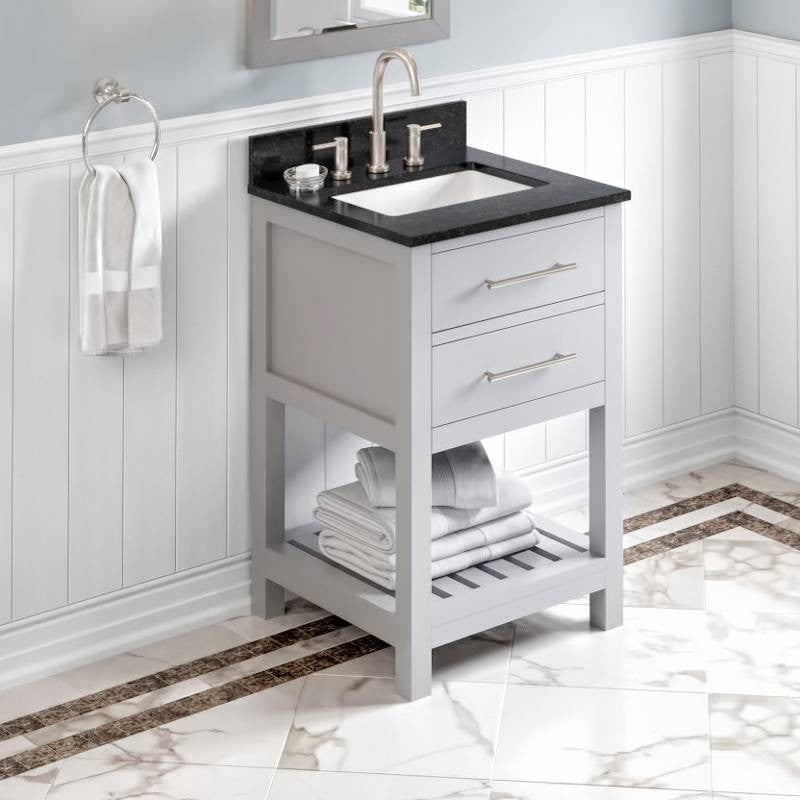Wavecrest Contemporary Grey 24" Vanity, Black Granite Vanity Top