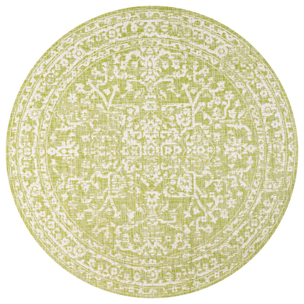 Malta Boho Medallion Textured Weave Indoor/Outdoor, Green/Cream, 5' Round