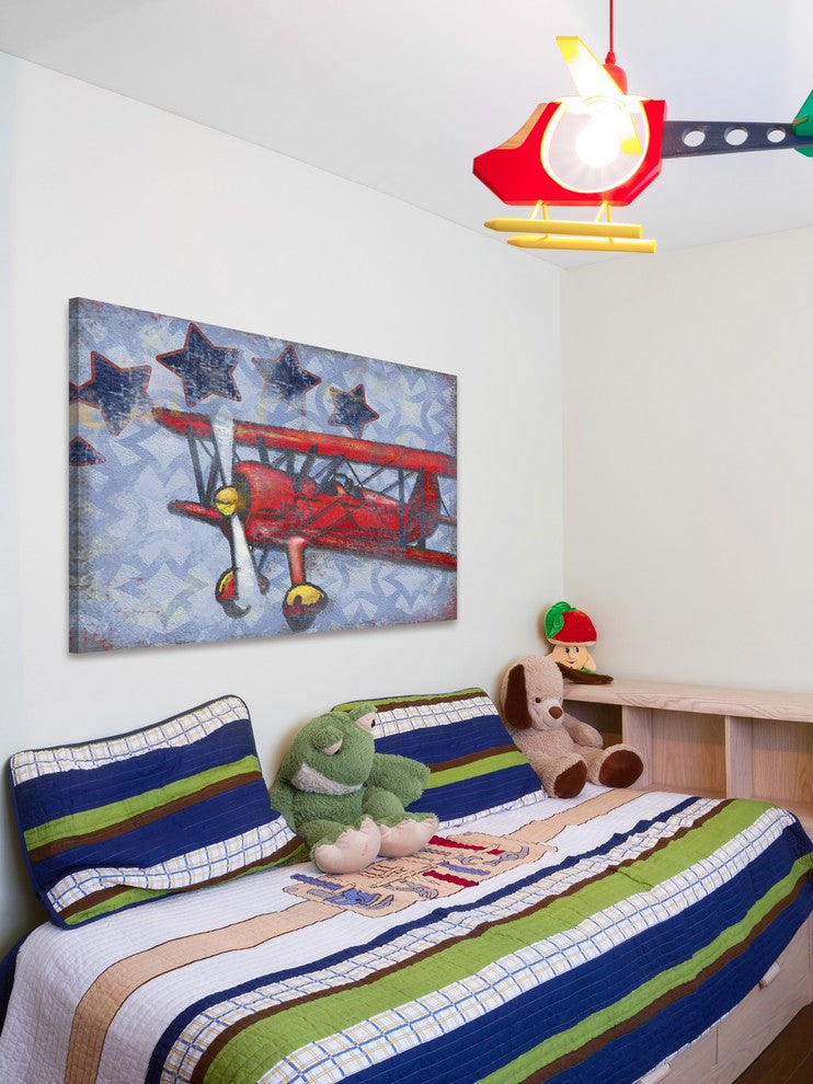 Marmont Hill, "Biplane Stars" by Reesa Qualia Painting on Wrapped Canvas, 36x24