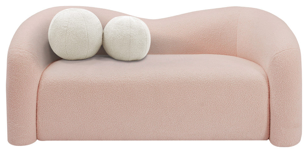 Kali Faux Shearling Teddy Fabric Upholseterd  Loveseat, Pink