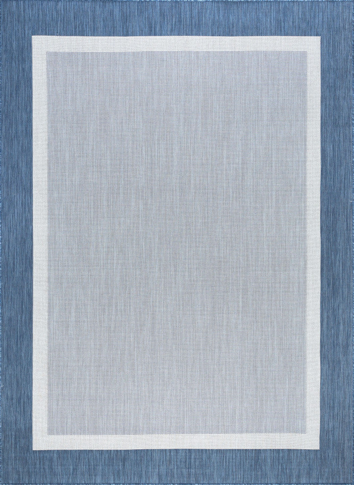 Dania Transitional Solid Border Blue/Cream Indoor/Outdoor Area Rug, 8'x10'