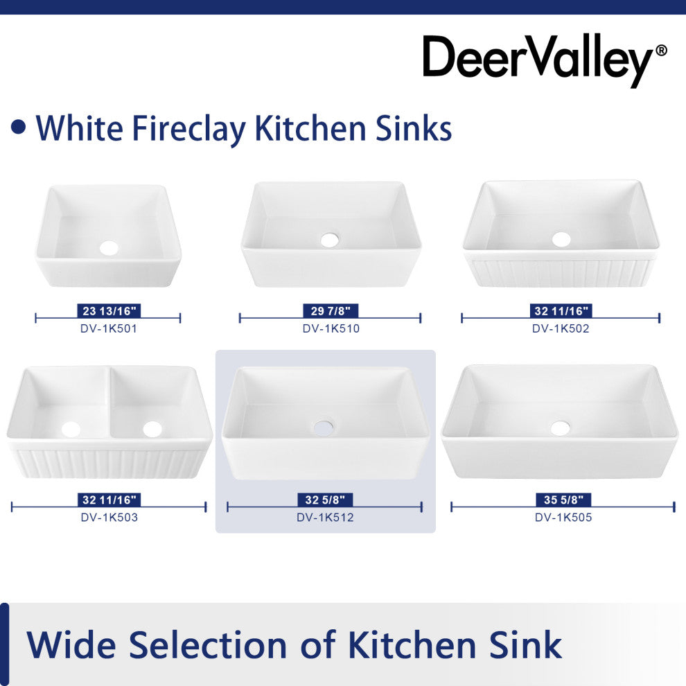 Grove 33"L x 18"W Farmhouse Sink Fireclay White Kitchen Sink